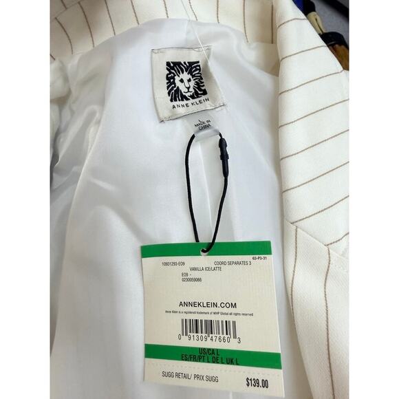 Anne Klein Vanilla Ice Latte Pinstripe Blazer Jacket Sz L NWT $139 - Picture 4 of 5